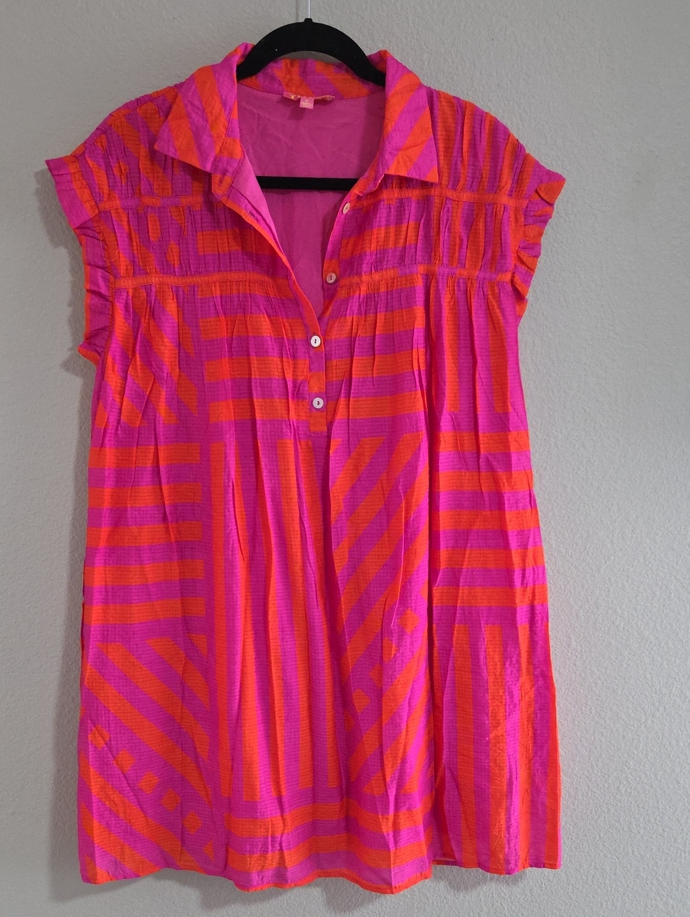 THML Pink and Neon Orange Striped Mini Dress